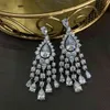 Lusso vero argento sterling 925 pieno di diamanti ad alto tenore di carbonio nappa orecchini pendenti per le donne ciondoli gioielli di fidanzamento di nozze regali