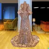 Luxury Mermaid Prom Dresses Shining Designer Sequined Long Sleeve V-ringen Hollow Pärlad skräddarsydd formella festklänningar Vestido de Baile