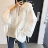 Casual Loose Tops White Blouse Lapel Plus Size Butterfly Sleeve Bow Shirt Fashion Asymmetrical Hem Shirts Women Appliques 13107 210527