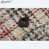 Zevity Mujeres Vintage Plaid Patrón Imprimir Abrigo de lana Mujer Chic Manga larga Doble botonadura Outwear Chaquetas Tops CT629 211110