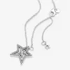 Fine jewelry Authentic 925 Sterling Silver Necklace Fit Pandora Pendant Charm Pave Asymmetric Star Collier Necklace Love Engagement DIY Wedding Necklaces