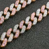 Hip Hop Necklace 9mm Single Row Pink White Zircon Cuban Chain Male And Female Hiphop Accessories Chains8509907