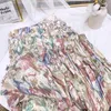 A-line Print Pleated Skirt Women's Spring Swing High Elastic Waist Thin Ink Painting Contrast Female 210427