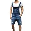 Jeans pour hommes Hommes Summer Casual Denim Shorts Combinaison Ripped Dungarees Poches Loose Salopette Rayée Mode 2021 Trou Pantalon