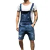 Mäns Jeans Män Sommar Casual Denim Shorts Jumpsuit Ripped Dungarees Fickor Lösa Overaller Skrapa Fashion 2021 Hålbyxor