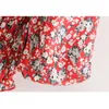 Frauen Chic Fashion Floral Druck Rüschen Midi Kleid Weibliche Vintage Quadrat Kragen Kurzarm Schlitz Weibliche Kleider Mujer Neue 210422