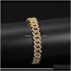 Bracelet 12 mm Miami Cuban Link Chain ketting armbanden ingesteld voor heup hiphop heuphop ijs uit diamant goud sier rapper ketens dames luxu zfyjy