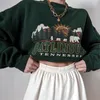 Mulheres Hoodies Camisolas Hip Hop Marca Retro Verde Verde Gatlinburg Urso Imprimir Suéter Velo Espesso Mulheres Inverno Tops Fashion Close