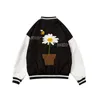 Suede Daisy Bee Handdoek Borduurwerk Honkbal Jas Herfst Harajuku Casual Streetwear Mens Hip Hop Mode Losse Jassen Jassen 210909