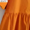 Zevity Women Vintage Square Collar Puff Sleeve Solid Mini Klänning Kvinna Chic Side Zipper Plats Retro Vestidos DS8314 210603