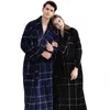여성용 잠옷 특대 3XL 겨울 따뜻한 플란넬 기모노 가운 연인들의 나이트웨어 목욕 가운 루즈 홈 옷 캐주얼 체크 무늬 나이트 가운