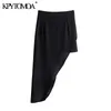 Kvinnor Chic Fashion Pleated Asymmetric Midi Skirt High Waist Side Zipper Kvinna Kjolar Mujer 210420