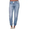 Vår och höst Kvinnors Jeans Straight Hip-up Mid-Waist Trend Casual Lace-up Tvättade Fötter Lantern Ladies Tunna Byxor WS38 210809