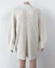 Foridol Rollkragen gestricktes übergroßes Pulloverkleid Frauen Herbst Winter lässiges Vintage-Pulloverkleid Laternenärmelkleid 210415