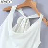 Kobiety Sexy Solid Colar Bez Rękawów Hang On Neck Satin Mini Sukienka Kobieta Chic Lato Backless Bow Miste Vestidos DS8227 210416