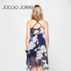 Jocoo Jolee Navy Flower Print doppio scollo a V Cami Dress Women Beach Dress Spaghetti Strap senza maniche sexy Slip Dress 210619