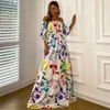2021 été une épaule parole longueur DrWomen élégant imprimé fleuri longue fête DrLady manches courtes décontracté Boho Maxi robe X0621