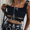 K-POP Punk Tank przycięte topy kobiety Homewear metalowa klamra Spaghetti popędzający Tee topy wieczór odzież klubowa kamizelka X0507