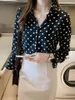 Ropa de moda coreana casual manga larga suelta mujeres tops otoño lunares oficina blusa vintage camisa gasa 5508 50 210427