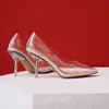 Original Intention Kim Kardashian Glass Heels Pumps Transparent Wedding Dress Shoes Woman Marriage Large Size 43 LJ200928