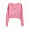 Maglione cardigan corto rosa dolce Maglione crop donna Ricamo floreale vintage lavorato a maglia top chic coreano autunno 210521