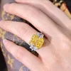 Cluster Rings 100% 925 Sterling Silver Simulated Moissanite Radien Cut Created Citrine Gemstone Ring Girls Fine Jewelry Edwi22