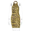 Abiti casual Ahagaga 2021 Summer Yellow Zebra Pattern Mini Dress Women Fashion Print Halter Backless Skinny senza maniche Vestido femminile