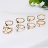 S2369 Bohemian Fashion Jewelry Knuckle Ring Set Hollow Out Geometric Hearts Inlaid Diamond Rhinstone Stacking Rings 8pcs/Set