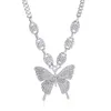 Iced Out Butterfly Necklaces Luxury Cuban Link Chains Fashion Party Jewelry Gift for Women Girls Crystal Rhinestone Animal Pendant Punk Hip Hop Necklace