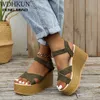 Summer Buckle Women's Sandals Velvet Flock Fish Mouth Fashion High Heel Platform Open Toes Women Sandals Shoes Drop Shipping Y0721