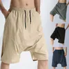 2021 été hommes nouvelle mode sarouel mâle couleur Pure respirant Vintage coton lin pantalon hommes lâche maison décontracté Shorts X0705