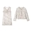 Women Set Tweed Two Pieces Sleeveless Tank Dress White Mini With Jacket Suit T0138 210514