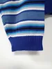 Sweter Clarissa Blue White Striped Zagrożony Jumper Haftowane Mock Neck Cropped Swetry Harajuku Damskie Swetry / 210922