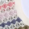 Zevity Women Fashion Hollow Out Färgglada Crochet Short Stickning Sweater Lady Ärmlös Casual Slim Crop Pullover Tops SW826 211011
