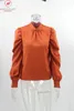 Kvinnors Blusar Skjortor Mode Kvinnor Solid Färg Blus för StreetWear Hollow Out Design Bandage Dekor O-Neck Puff Långärmad Vår Autu