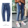Весна и осень 2020 Новые молодежные студенты Мужская мода сырая шить джинсовая длина лодыжки потертые подростки брюки джинсы X0621