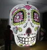 Outdoor 3m opblaasbare schedel skelethoofd met led lichte kleurrijke patronen voor Halloween decoratie