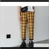 Mens kläder kläder dropp leverans 2021 Streetwear Yellow Plaid Joggers Casual Rak Harem Män Koreanska Hip Hop Track Pants Plus Size GRSL0