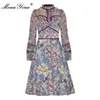 Robe de créateur de mode automne femmes robe à manches longues en dentelle patchwork imprimé floral robes vintage 210524