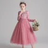 Vintage Çiçek Kız Elbise Nedime Düğün Akşam Prenses Parti Pageant Uzun Elbiseler Kızlar için Örgün Çocuk Giysileri 210331