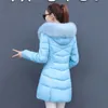 Cappotto invernale Donna Slim Down Giacca in cotone Moda coreana Blu Rosa Spessore caldo Collo in pelliccia Parka con cappuccio Feminina LR1000 210531
