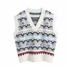 Vintage Women Animal Jacquard Sweaters Vest Fashion Ladies V-Neck Knitted Tops Elegant Female Chic Floral Pullovers 210430