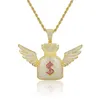 Pendant Necklaces Hip Hop Full Cubic Zircon Angel Wing US Dollar Purse Money Bag Pendants Necklace For Men Iced Out Bling Jewelry Christmas