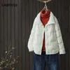 Lagabogy Women Short White Duck Down Coats Female Loose Ultra Light Windproof Parkas Casual Puffer Jacket Outwear