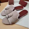 Tofflor Sying Lock Decor Slide Women Comfort Suede Summer Walk Fringe Tassel Open Toe Flat Mules Beach Shoes