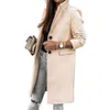女性のジャケット冬の暖かい長袖ボタンラペルコートミッドレングスジャケットオーバーコートレディースの服