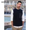 KUEGOU Autumn Clothing Chest Pocket Mens Sweater Sleeveless Fashion Vest Pullovers Knitted Patchwork Men Top Plus Size 2205 211014