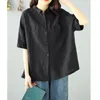 Summer Arts Style Women Short Sleeve Loose Shirts All-matched Casual Turn-down Collar Cotton Linen Blouses Plus Size M48 210512