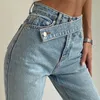 Pantalon en jean droit femme taille haute jean ample petit ami jean pour femme pantalon large Baggy bleu jean