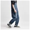 Distressed Blue Denim Tuta da uomo Pantaloni da uomo Cargo Pantaloni Vecchia scuola Easy Chic Lavoratore Pantaloni Bib multi-tasca da uomo Casual Dad Jeans 210716